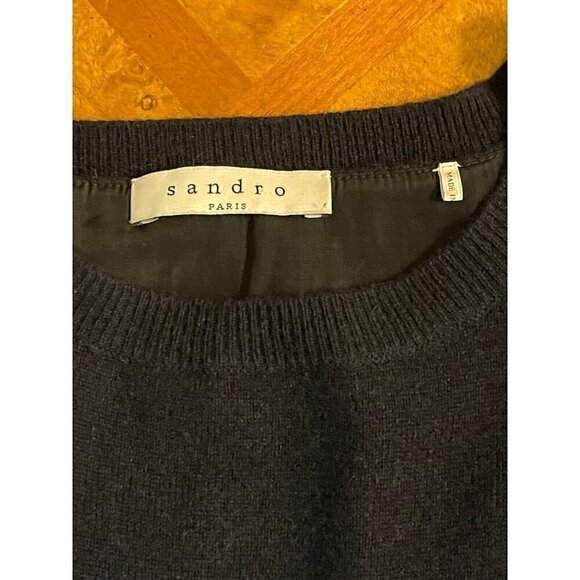 SANDRO PARIS Womens Navy Split Back Scoop Neck Cashmere Wool Sweater Sz 2 Medium - Picture 4 of 13